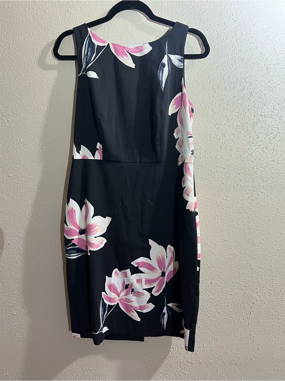 Ann Taylor Factory Black Midi Sheath Dress with Pink Floral Print
